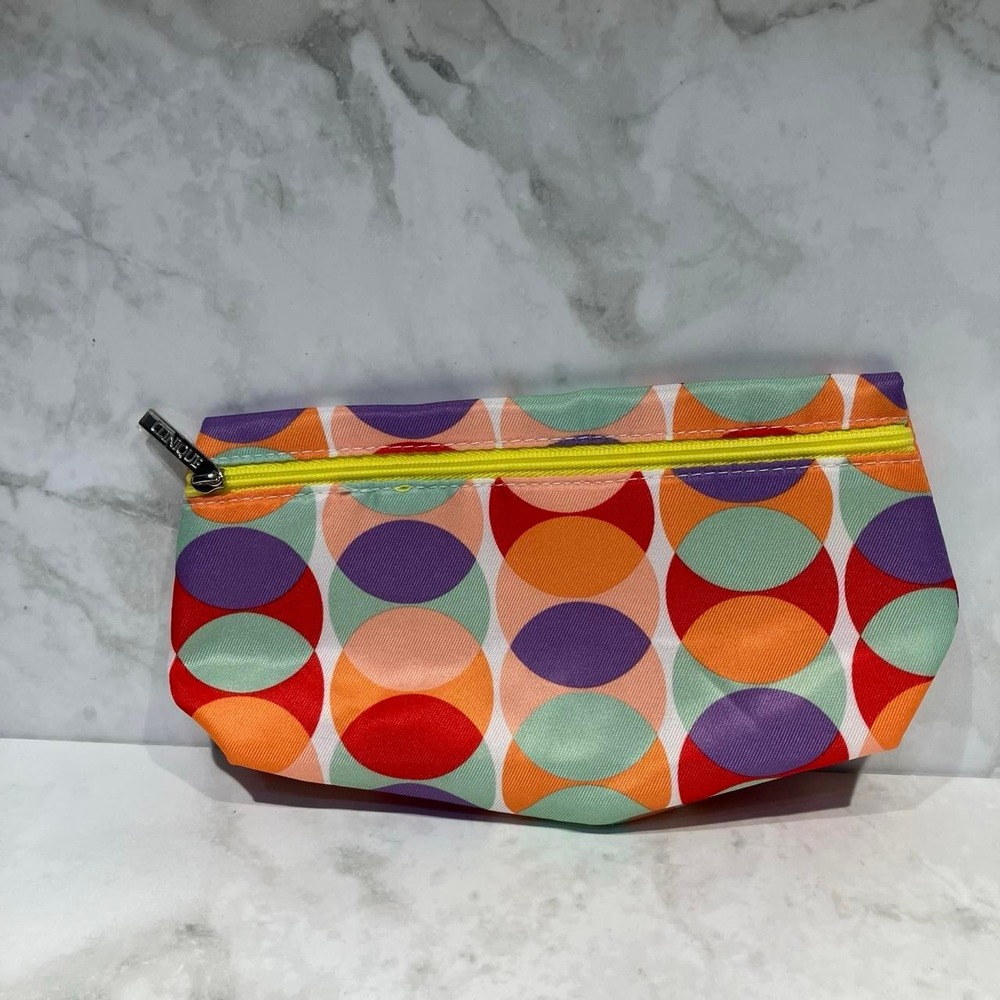 New Clinique Multicolored Polka Dot Makeup Bag with Overlapping Circles